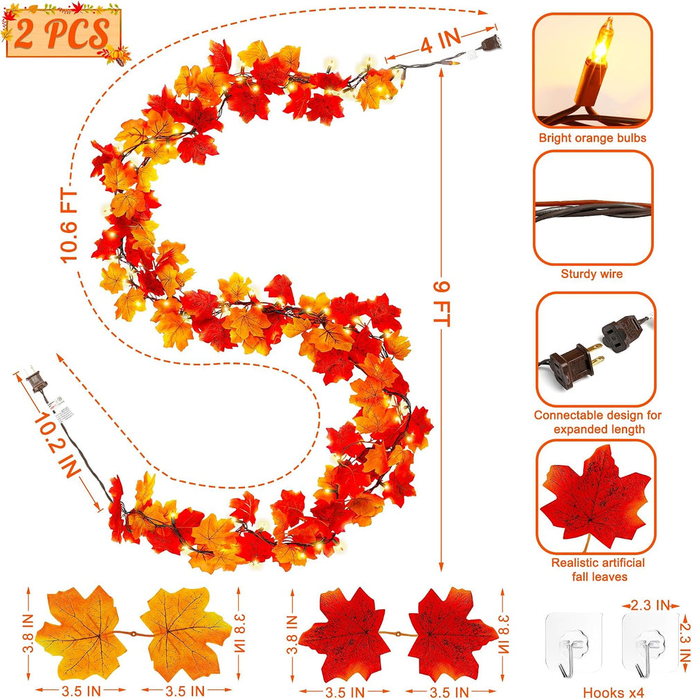 2Pack 18FT Plug in Fall Garland with Lights for Fall Decorations for Home