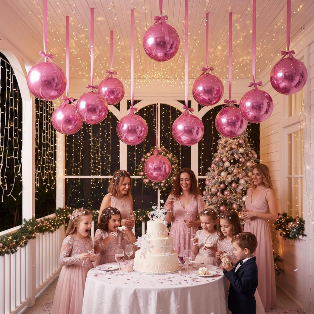 30 Set Pink Round Foil Balloons 22In Giant 4D Ball Metallic Balloons