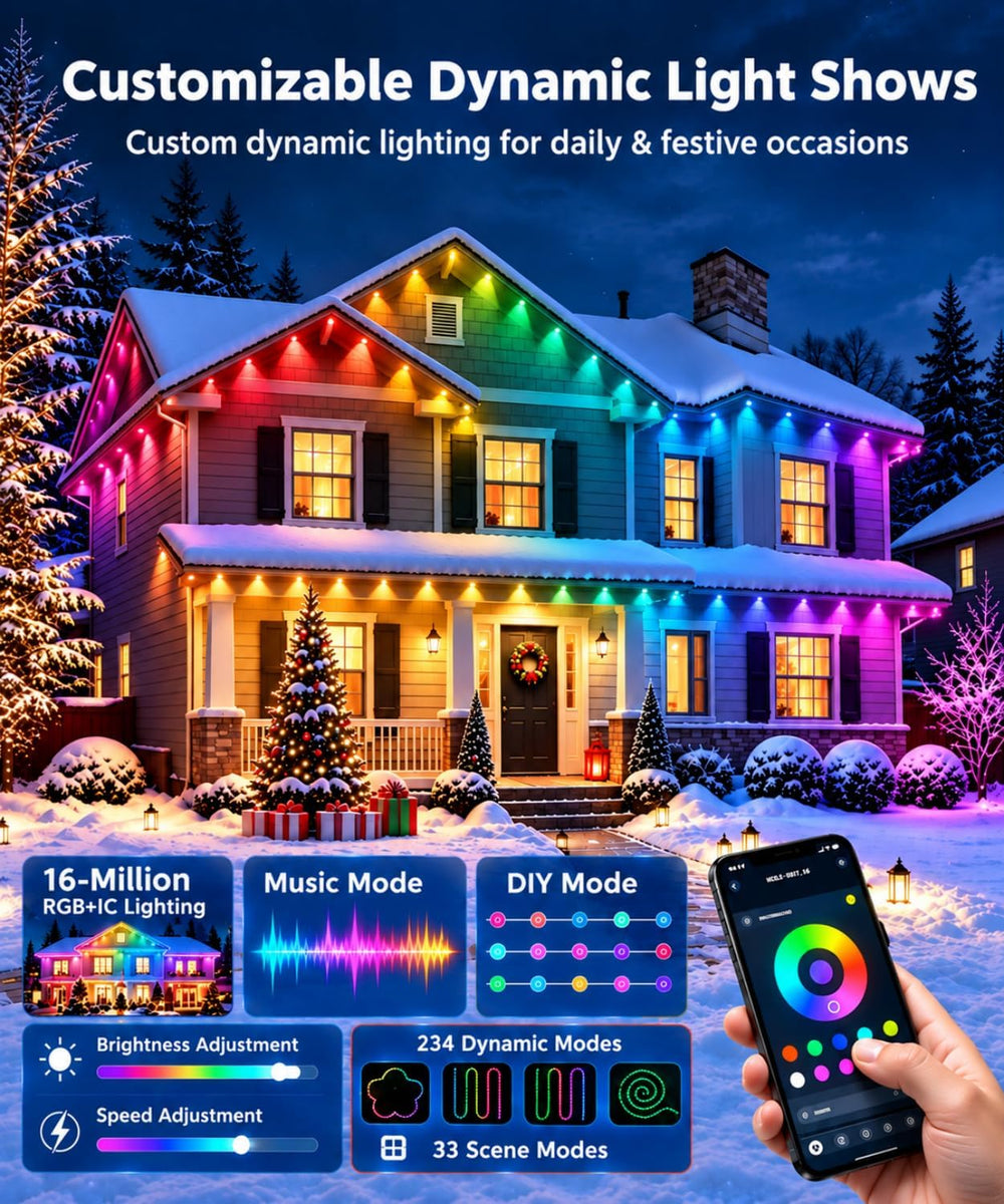Permanent Outdoor Lights for House, 100FT RGBIC Christmas Lights