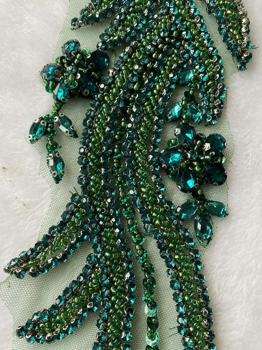 Handmade Rhinestones lace Appliques sew on Beads Trim Patches for Dress Cloth...