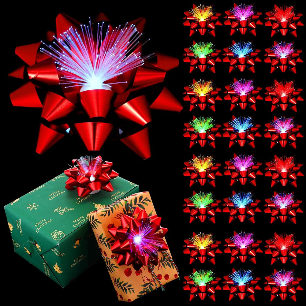 Zhengmy 24 Pack Christmas LED Bows for Gift Wrapping, Red