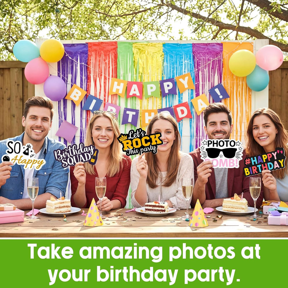 Beeveer 24 Pcs Birthday Photo Booth Props Single Sided 9" Photo Booth Props