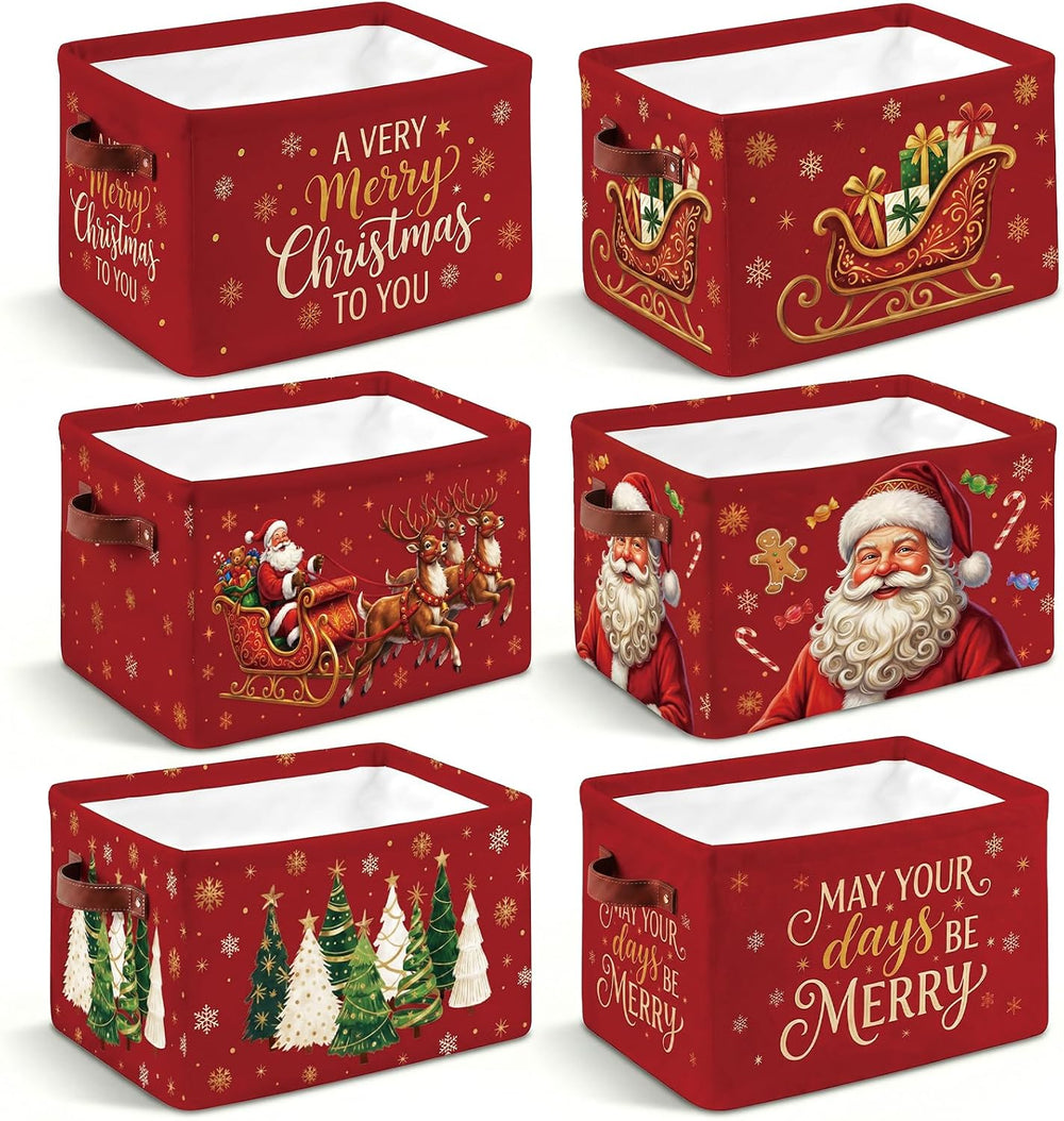 6 Pcs Christmas Storage Bins with Handles, Xmas Gift Baskets