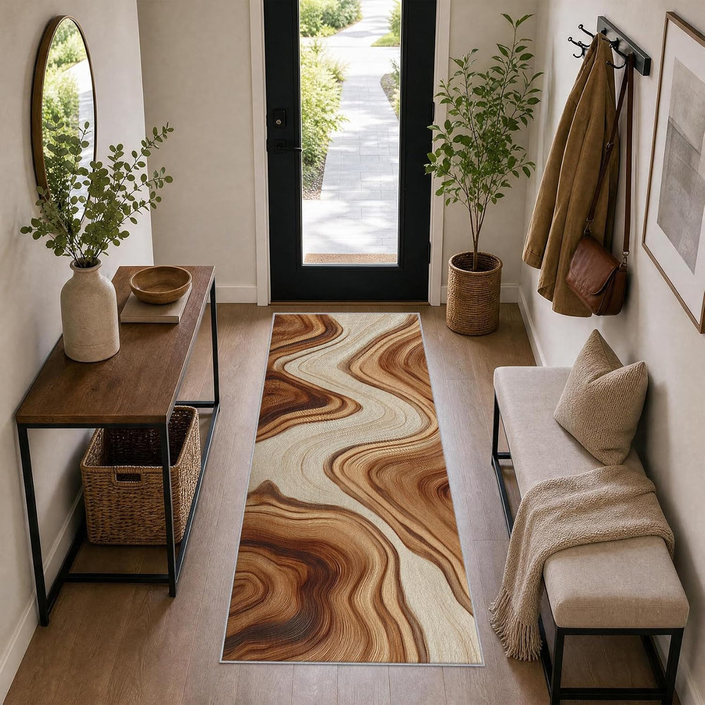 Wood Effect Runner Rug 2x6 Washable Entryway Indoor, Home Decor