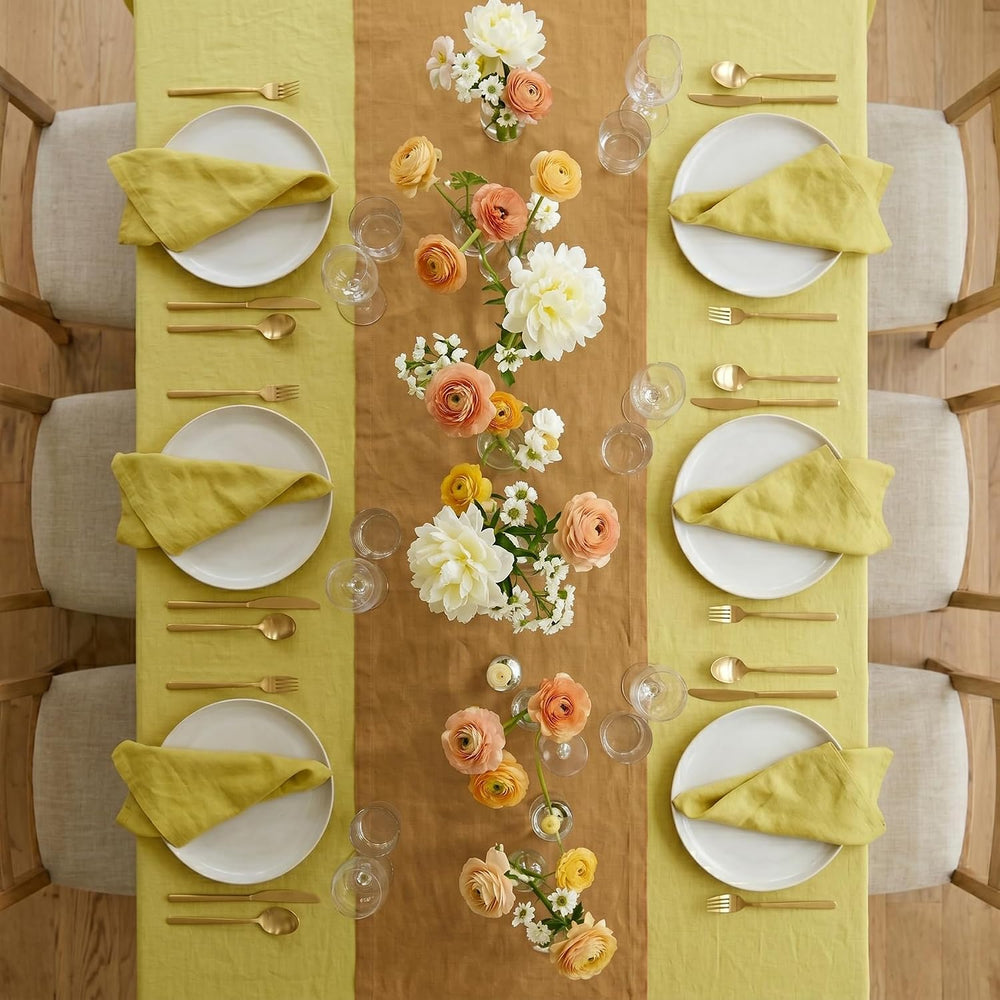 Solino Home 100% Pure Linen Table Runner Caramel, Fete 14 x 90 in