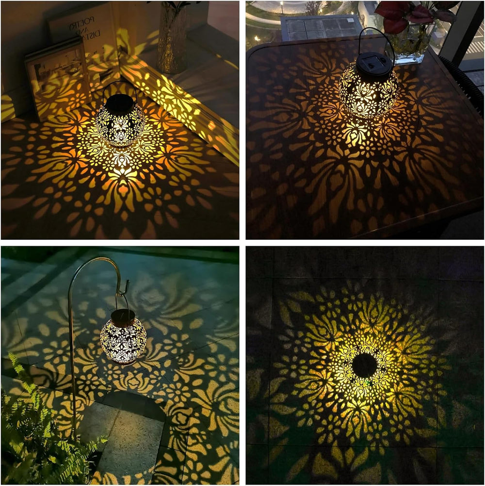 2 Pack Solar Lanterns Outdoor, Classic Black Flower