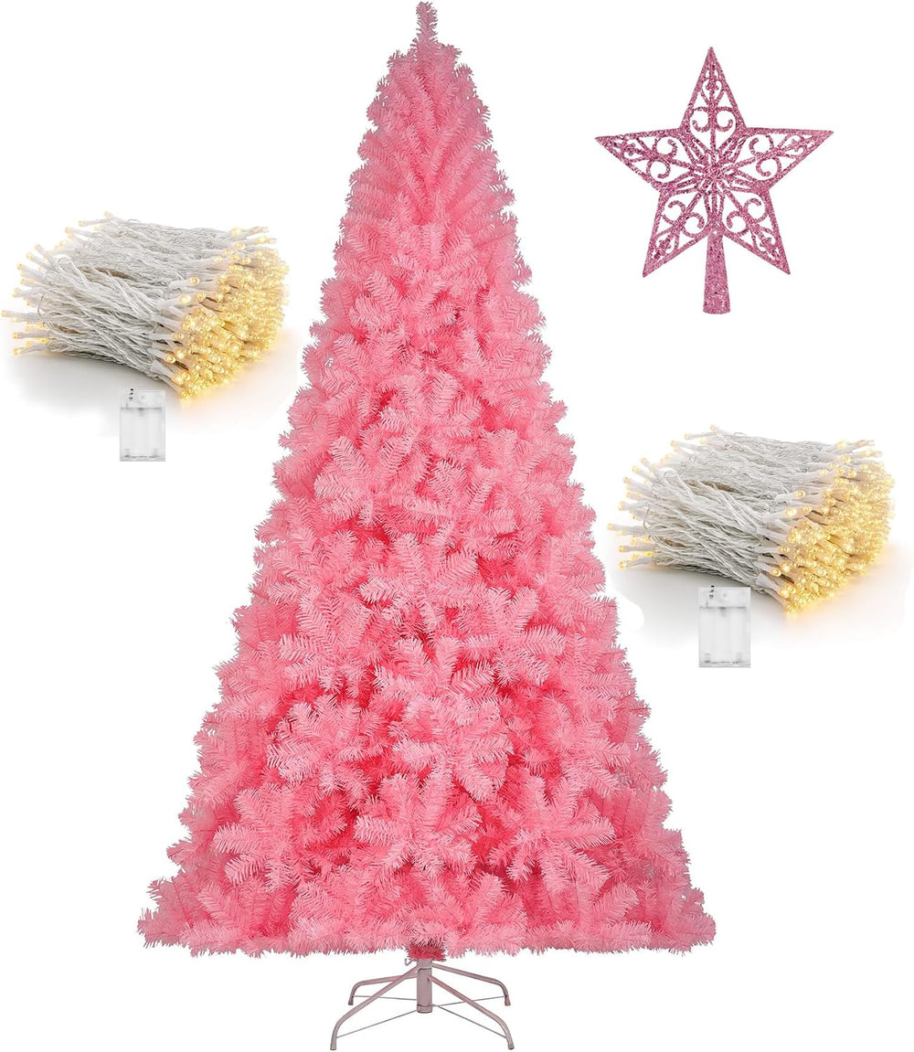 KTKDE 7.5ft Pink Christmas Tree, Artificial Christmas Tree, Sturdy Metal Stan...