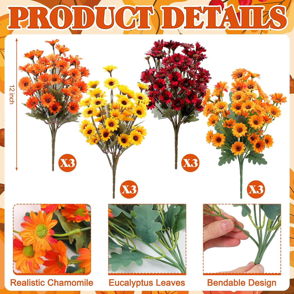 12 Pcs Thanksgiving Fall Artificial Mums for Outdoors