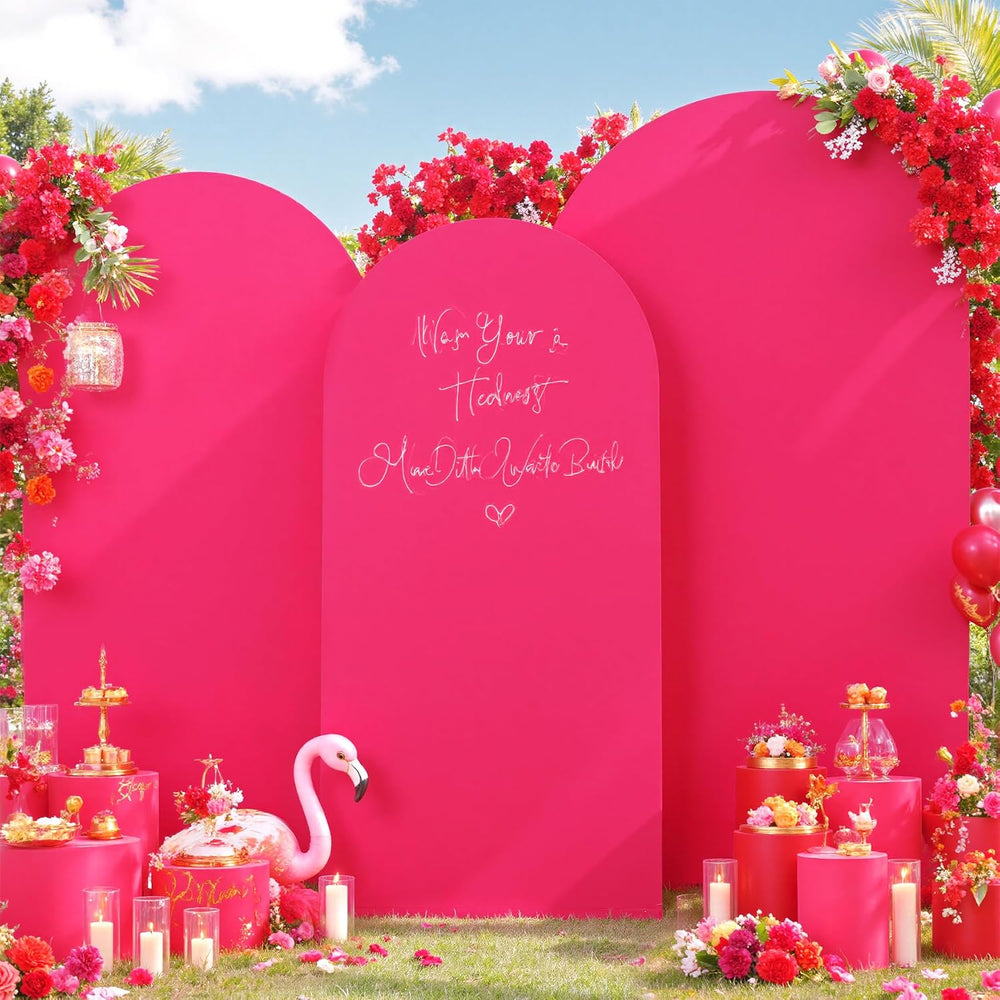 Hot Pink Arch Backdrop Cover Set of 3 (7.2ft, 6.6ft, 6ft), Double-Sided Spand...