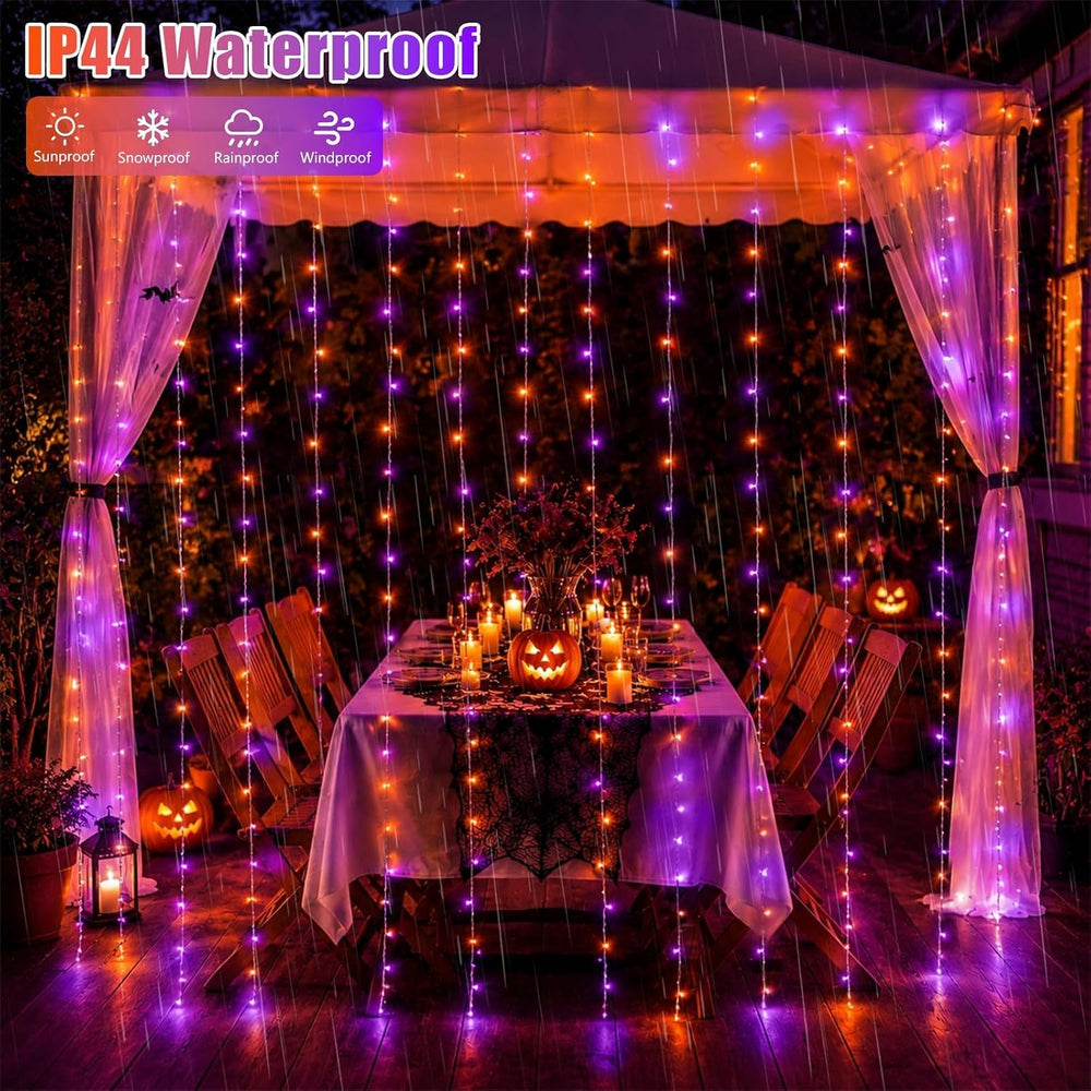 YEGUO 300 LED Orange and Purple Halloween Lights, Curtain Lights Plug in, 8 M...