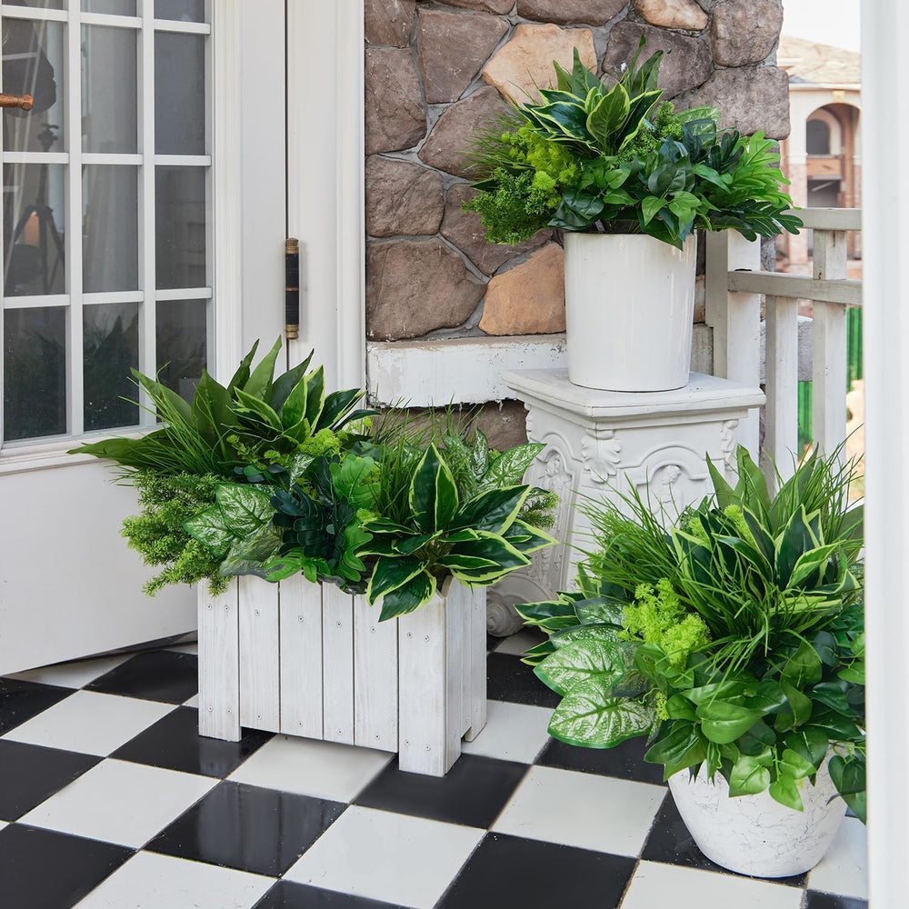 18Pcs Outdoor Artificial Boxwood UV Resistant Fake Stems Plants, Faux Plastic...