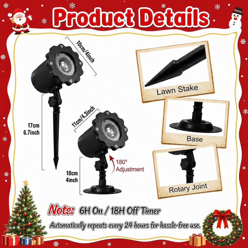 Christmas Projector Light with 3D Santa Claus Patterns for Yard