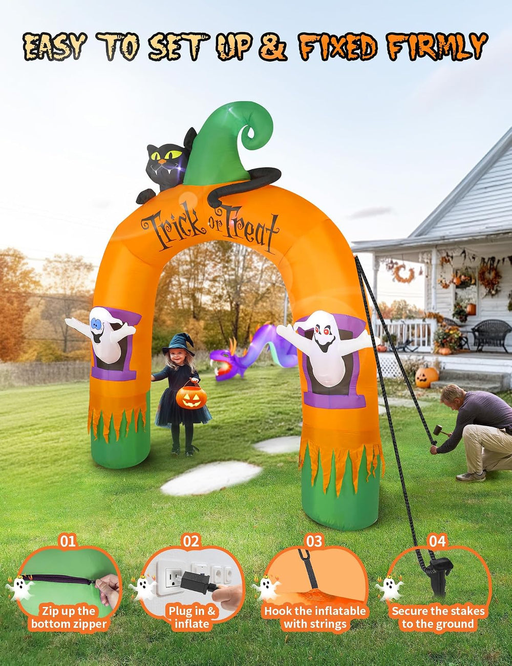 10FT Large Halloween Inflatable Archway Decoration, Halloween Blow Up Lighted...