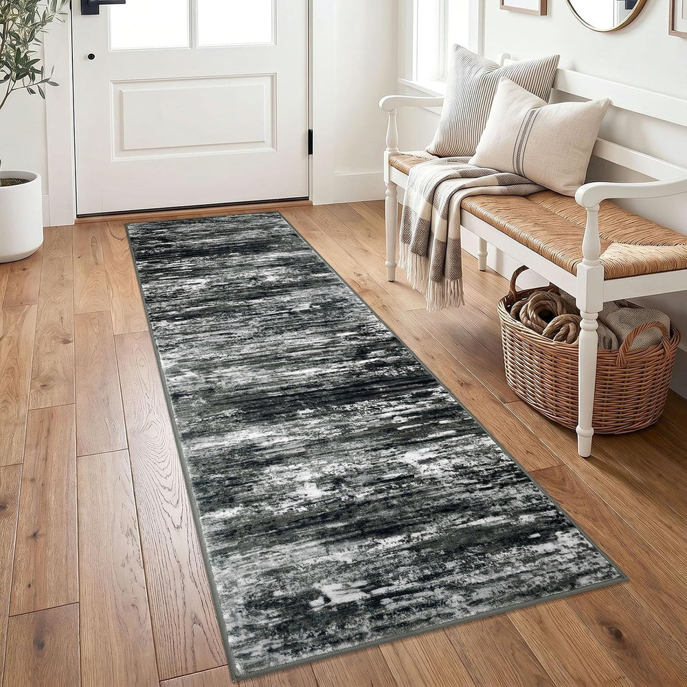 KOZYFLY Modern Washable Rug Runner 2x6 Runners for Hallways Black Grey