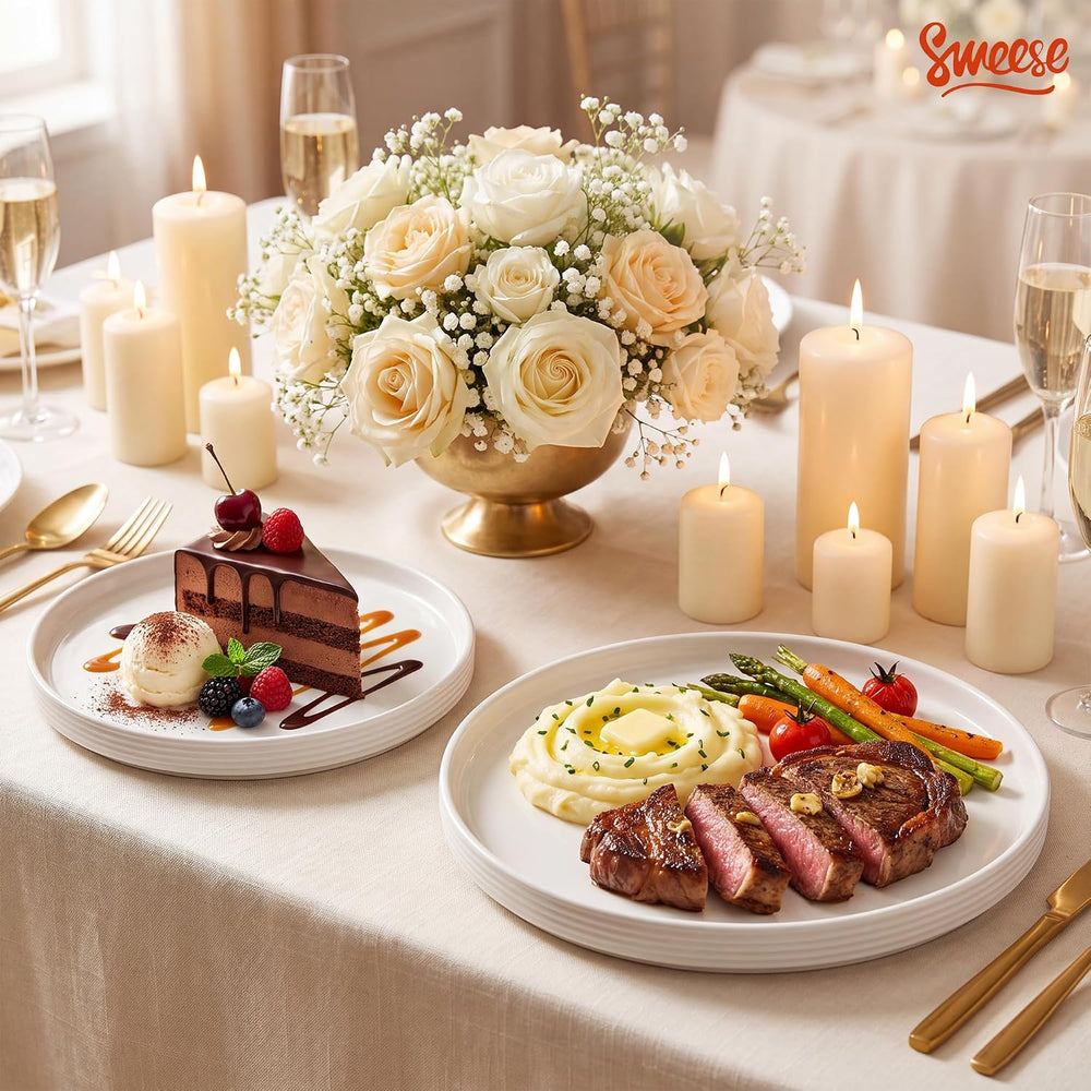 Sweese 7.8Inch Porcelain Flat Modern Dessert Small Plates Set of 6, White