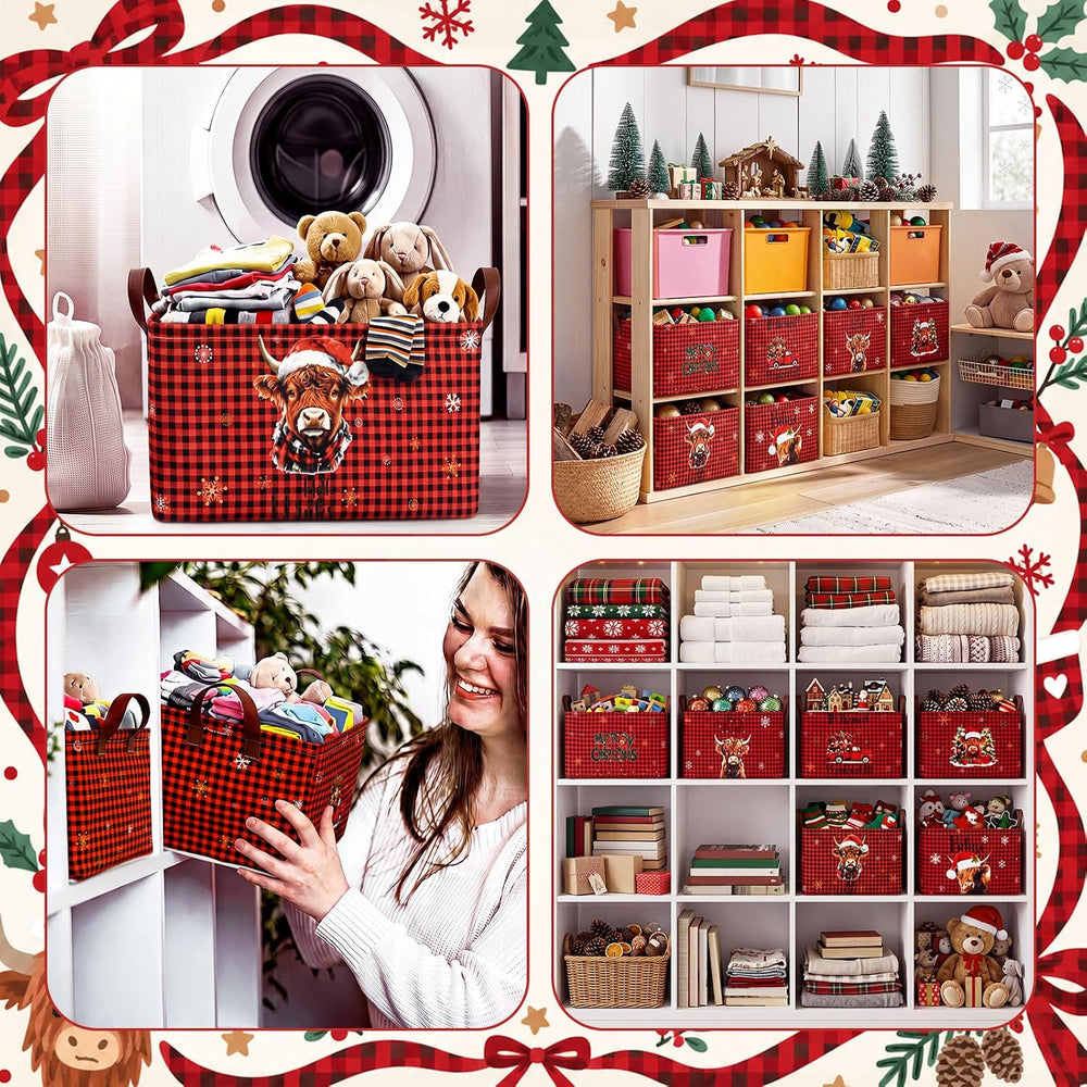CHENGU 6 Pack Christmas Storage Basket Red Plaid Collapsible Christmas Bins