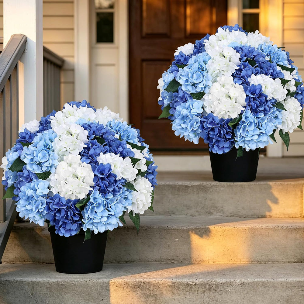 Set of 2 Faux Hydrangea Flowers Outdoor - Mixed Blue
