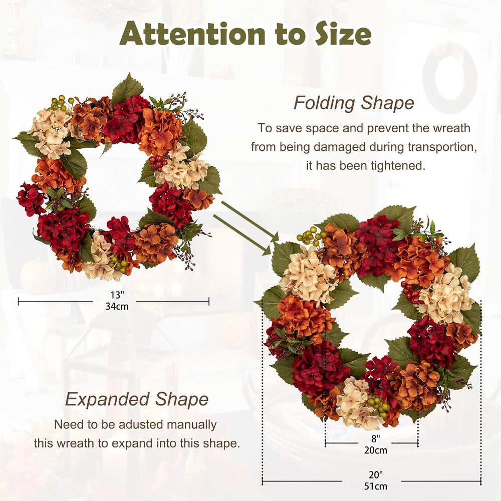 Fall Wreaths for Front Door 20 inch Autumn Wreath with Hydrangeas Berries