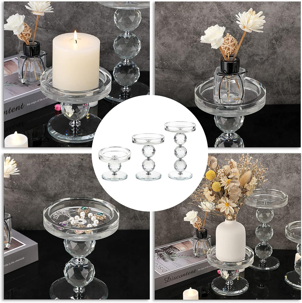 OwnMy Crystal Glass Pillar Candlestick Holders Pillar Candle Holders Sets