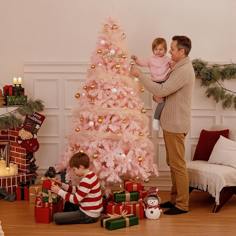 7.5ft Pink Christmas Tree with 600 Warm & Colorful Lights & Storage Bag