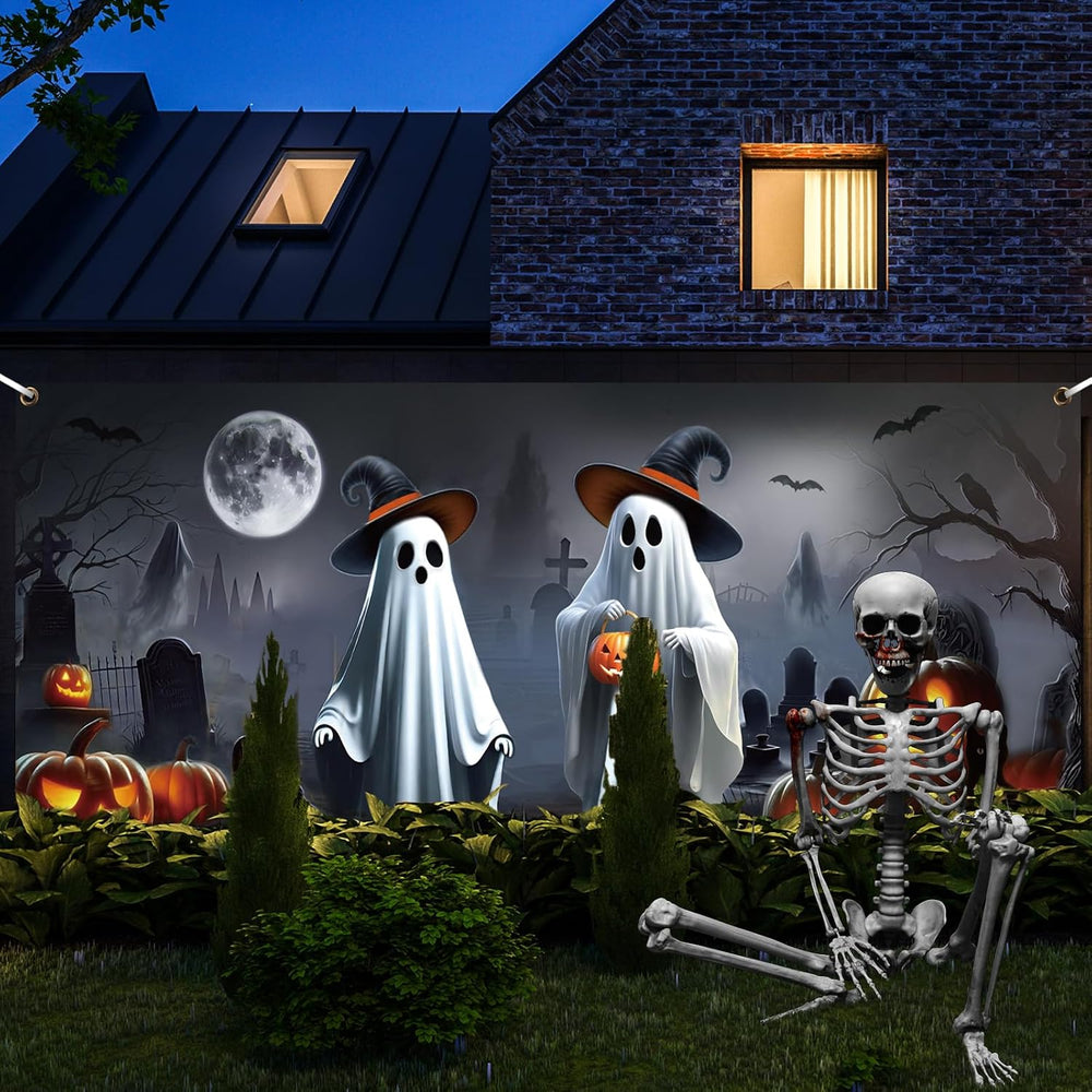 Preboun Halloween Ghost Garage Door Cover Banner 7 X 16 ft Spooky Outdoor