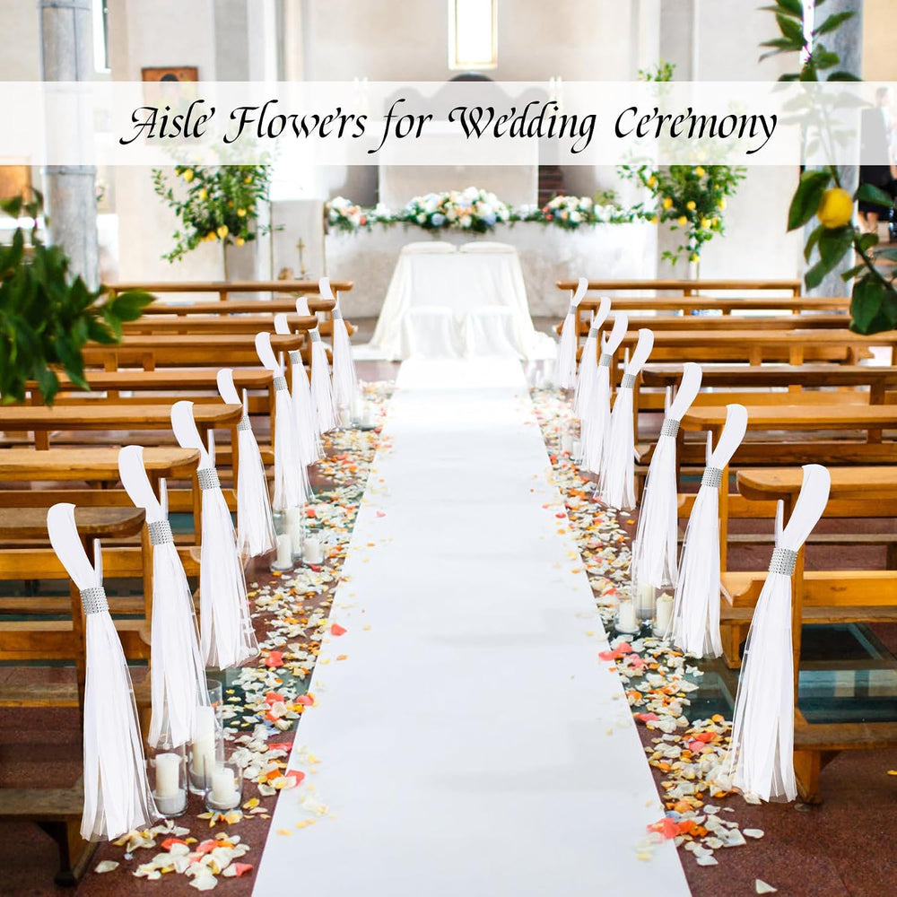 26 Sets Silver Large White Pew Bows Tulle Wedding Aisle Chair Decorations