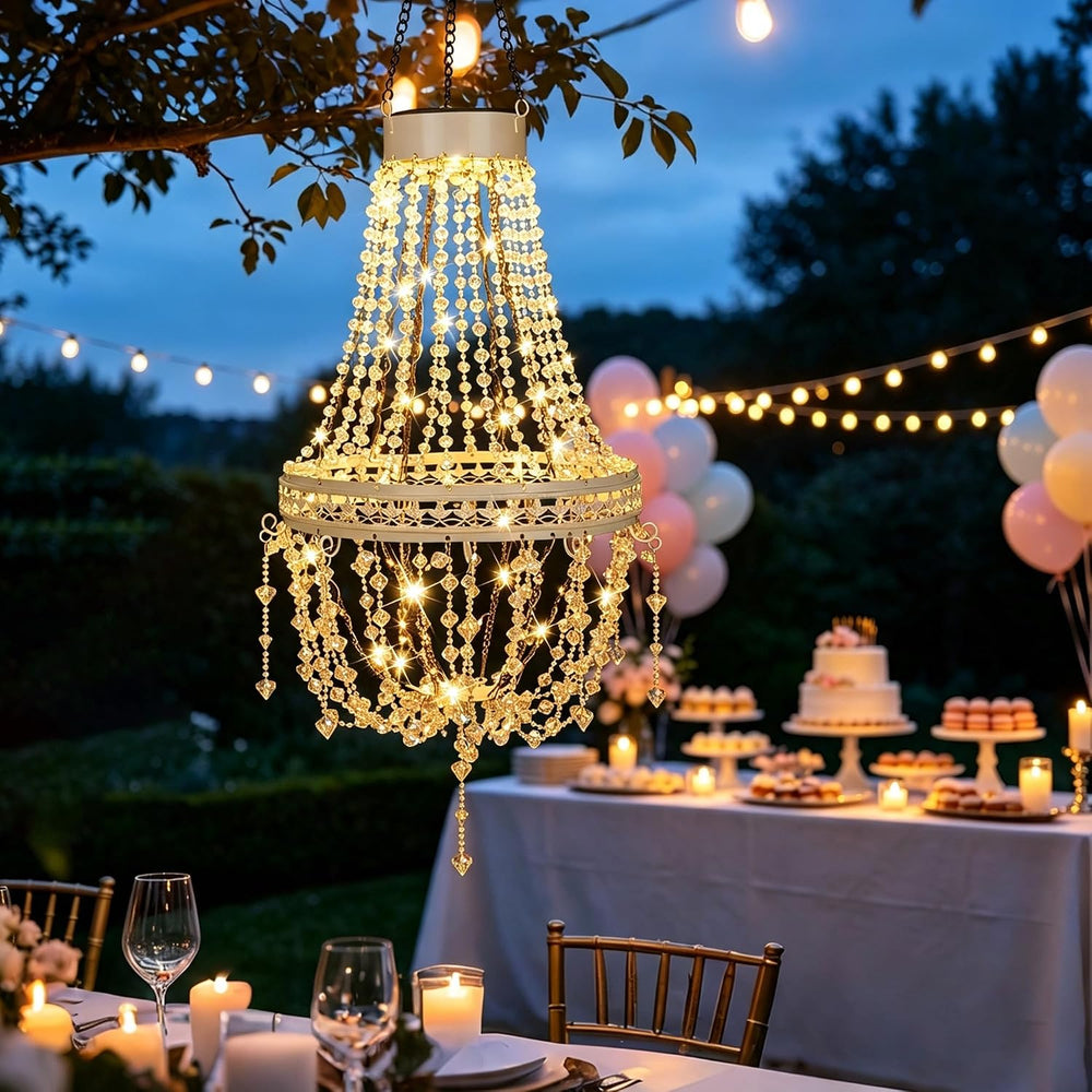 Solar Chandelier Outdoor, Crystal Hanging Solar Garden Lights Waterproof