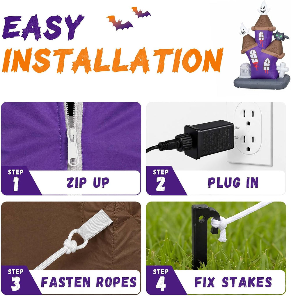 6.2FT Inflatable Halloween Decoration Outdoor Blow Up Castle Yard LED Decor