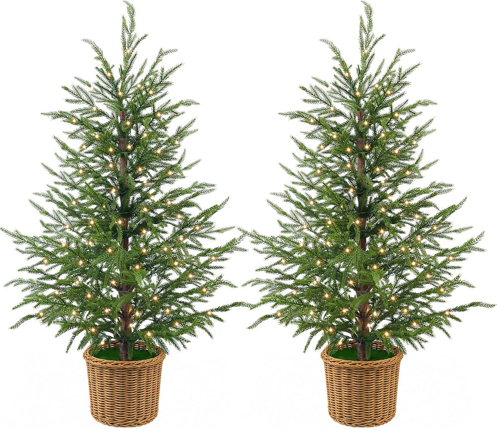 Christmas Decorations 2 Pack 3FT Pre-Lit Artificial Norfolk Pine Xmas Tree