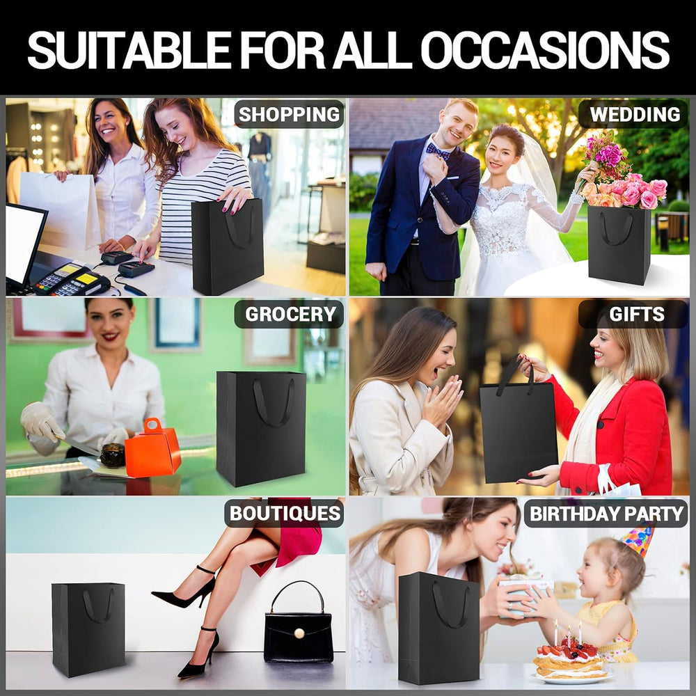 EUSOAR Medium Black Gift Wrap Bags, 50 Pack 7.8x3.9x11 inches Shopping Bags w...