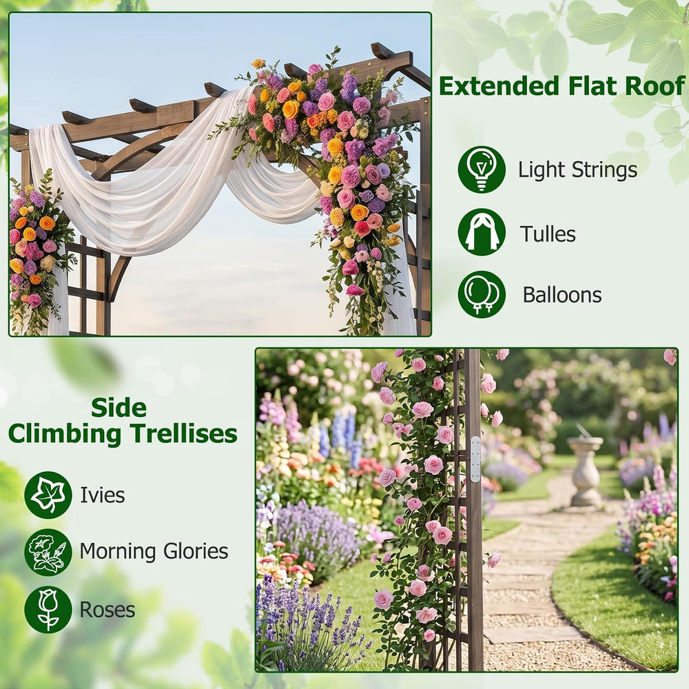 Giantex 85" Wooden Garden Arch Trellis, Wood Flat Top Garden Arbor