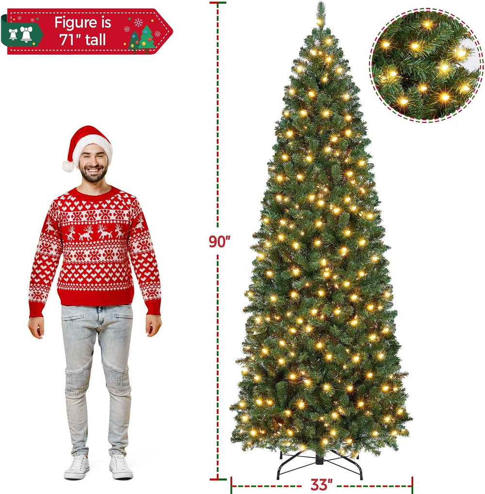 Yaheetech 7.5ft Pre-lit Pencil Artificial Christmas Tree, Green