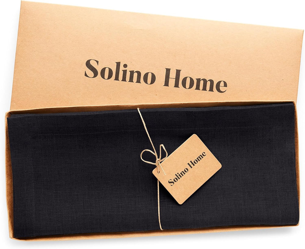 Solino Home 100% Pure Linen Table Runner Black, Diana 14 x 108 in