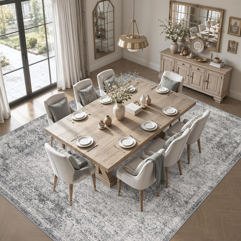 8x10 Area Rug Living Room:Washable Vintage Abstract Carpet Black Grey