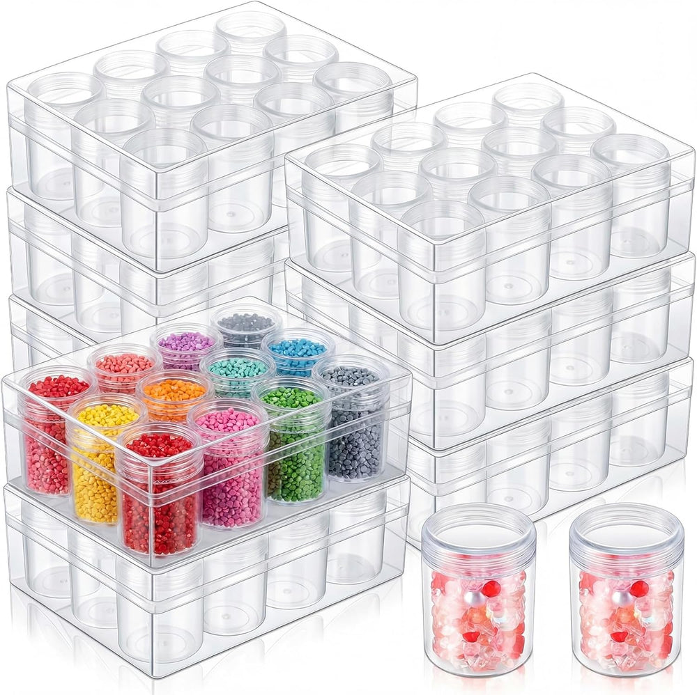 Xinnun 8 Pcs Bead Organizer Clear Diamond Art Storage with Lid, 12 Grids