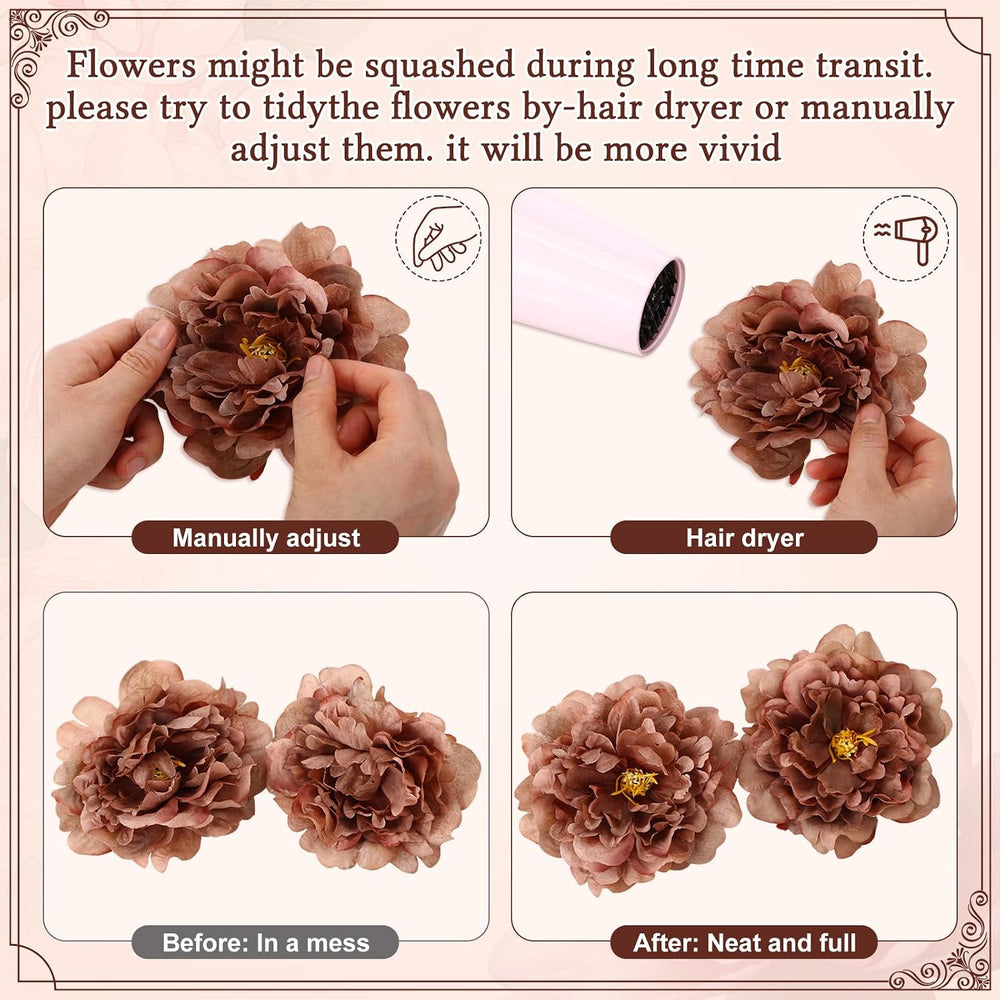 50 Pcs Brown Artificial Flowers Combo Set with Stem