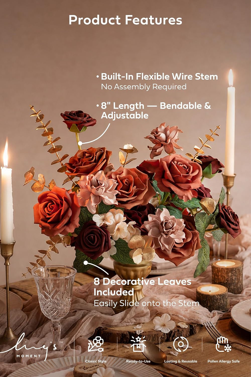 Ling's moment Artificial Orange Flowers, DIY Wedding Flower Combo, 22 pcs