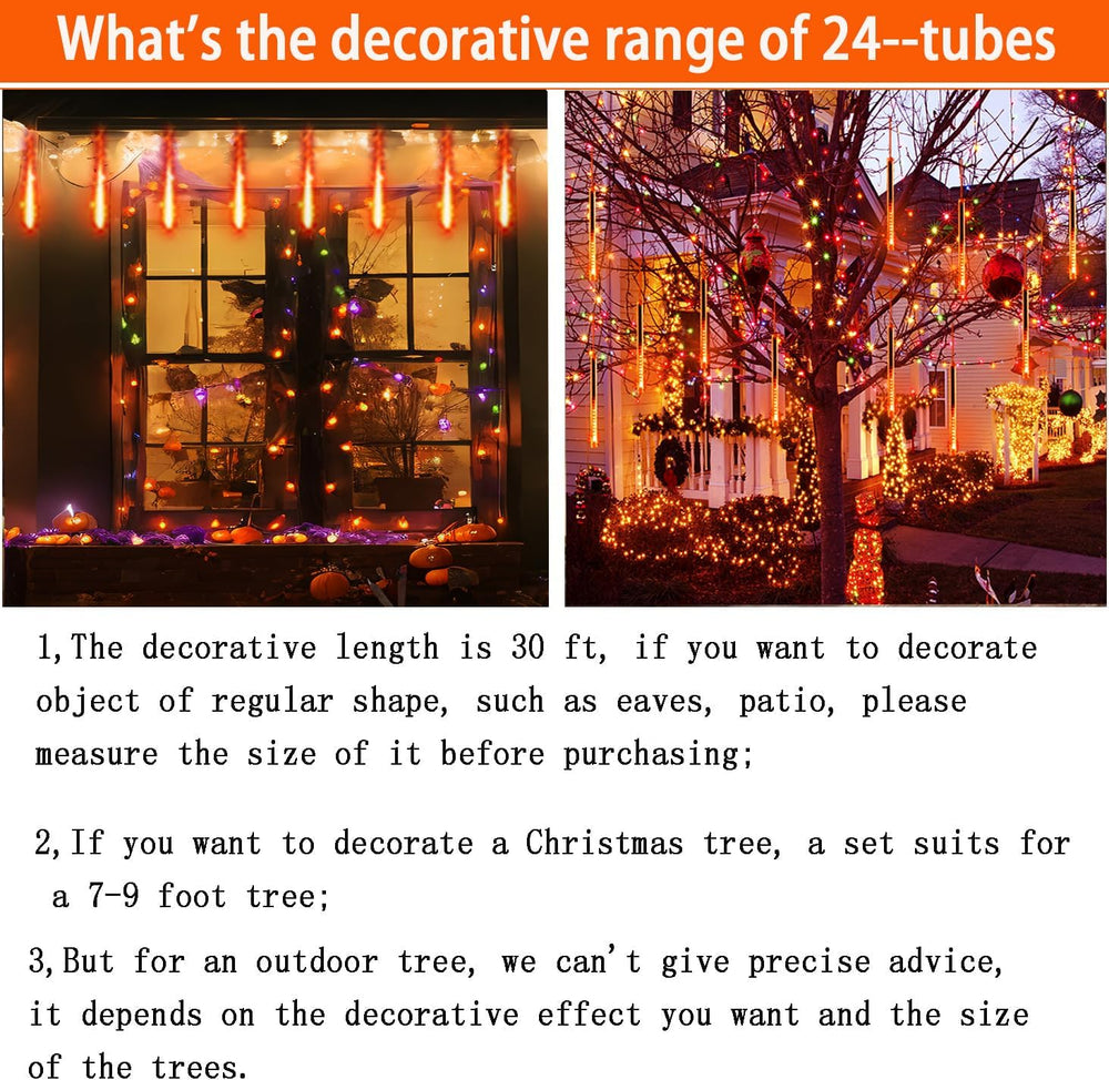 Halloween Lights 24Tubes Meteor Shower Orange Lights