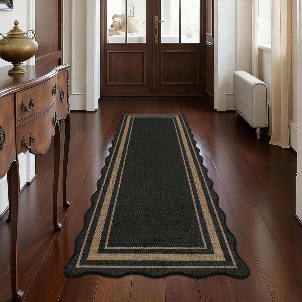 SHACOS 2x8 ft Washable Runner Rug Scalloped Black