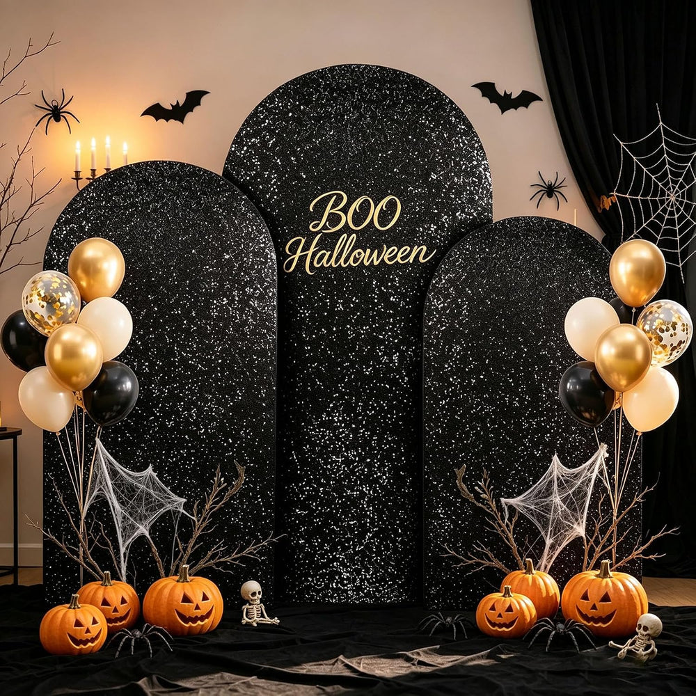 Black Arch Backdrop Covers Set of 3 Sequin Backdrop Arch Cloth for Wedding