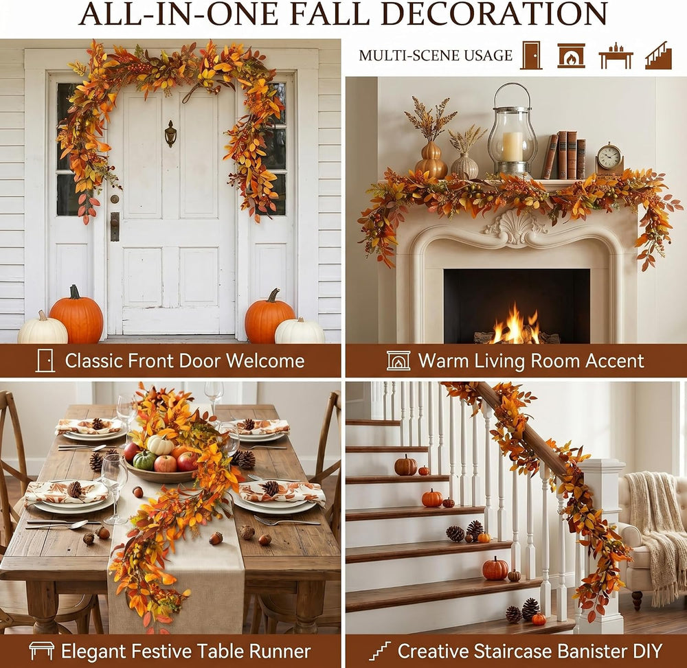 6ft Artificial Thick Fall Berry Garland with Floral Flowers
