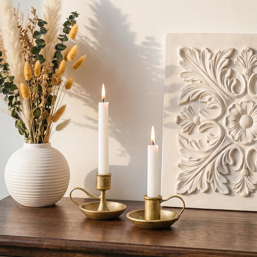 Vintage Brass Candlestick Holders: Cast Iron Taper Candle Holders