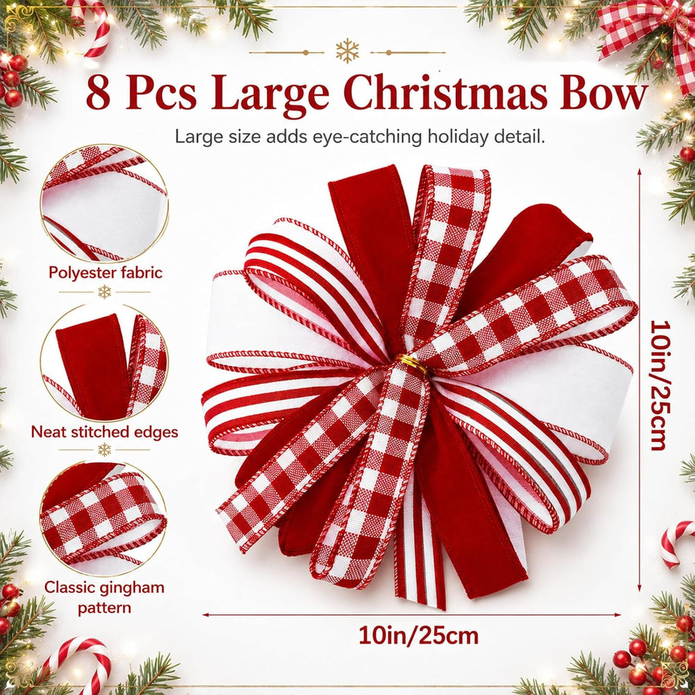 Liliful 8 Pack Red White Candy Christmas Tree Bow Ornaments 10x10 Inch