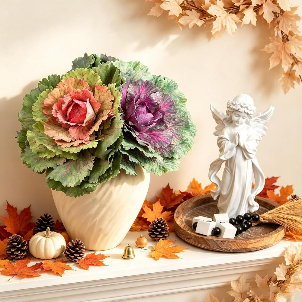 2 Pack 11.8″ Fall Faux Cabbage for Outdoor Planters Porch/Garden/Yard Decor