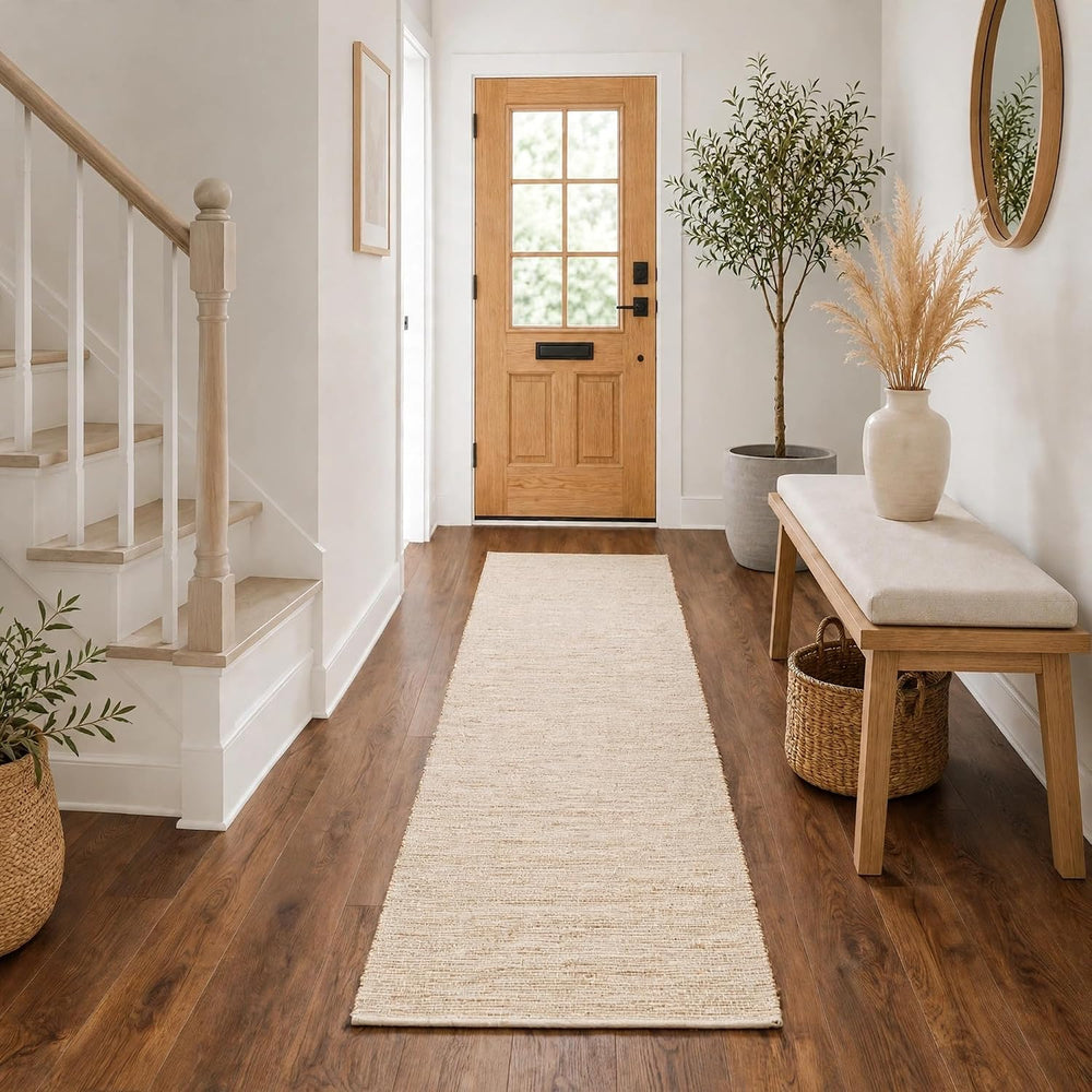 Jute Cotton Runner Rug 2'6"X10' ft Natural Hand Woven Farmhouse Rug