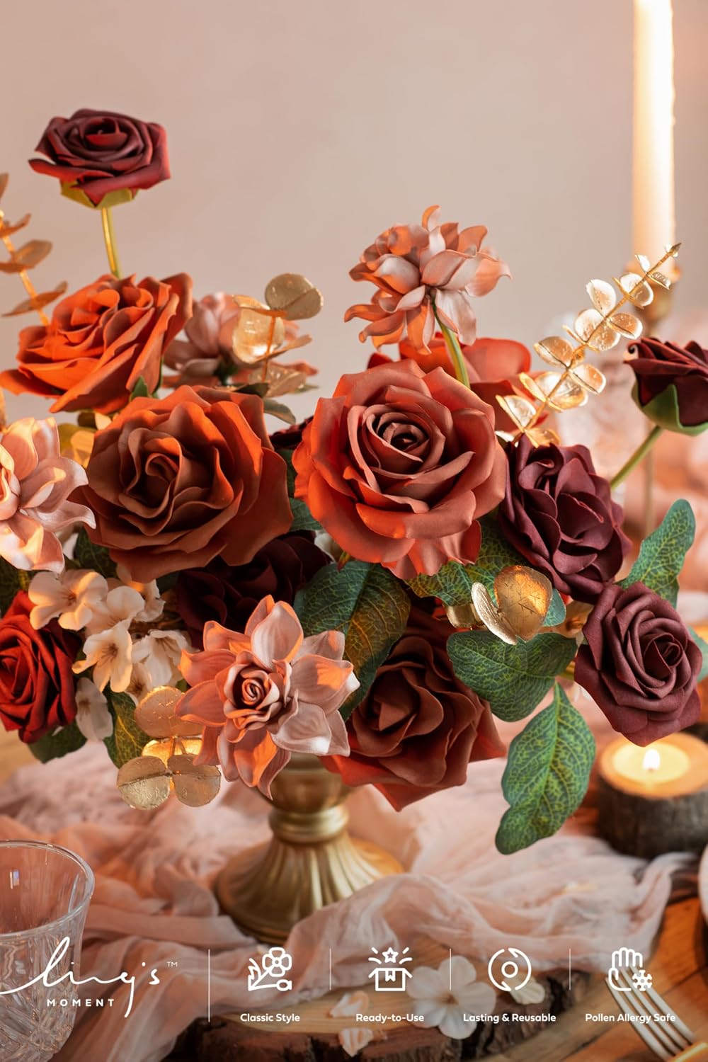 Ling's moment Artificial Orange Flowers, DIY Wedding Flower Combo, 22 pcs