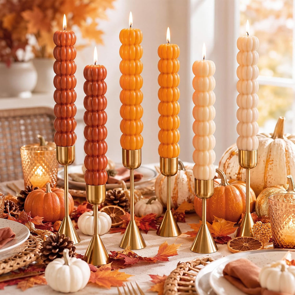 6 Pcs Thanksgiving Candlesticks Fall Candles Pumpkin Taper Smokeless 7.16'...