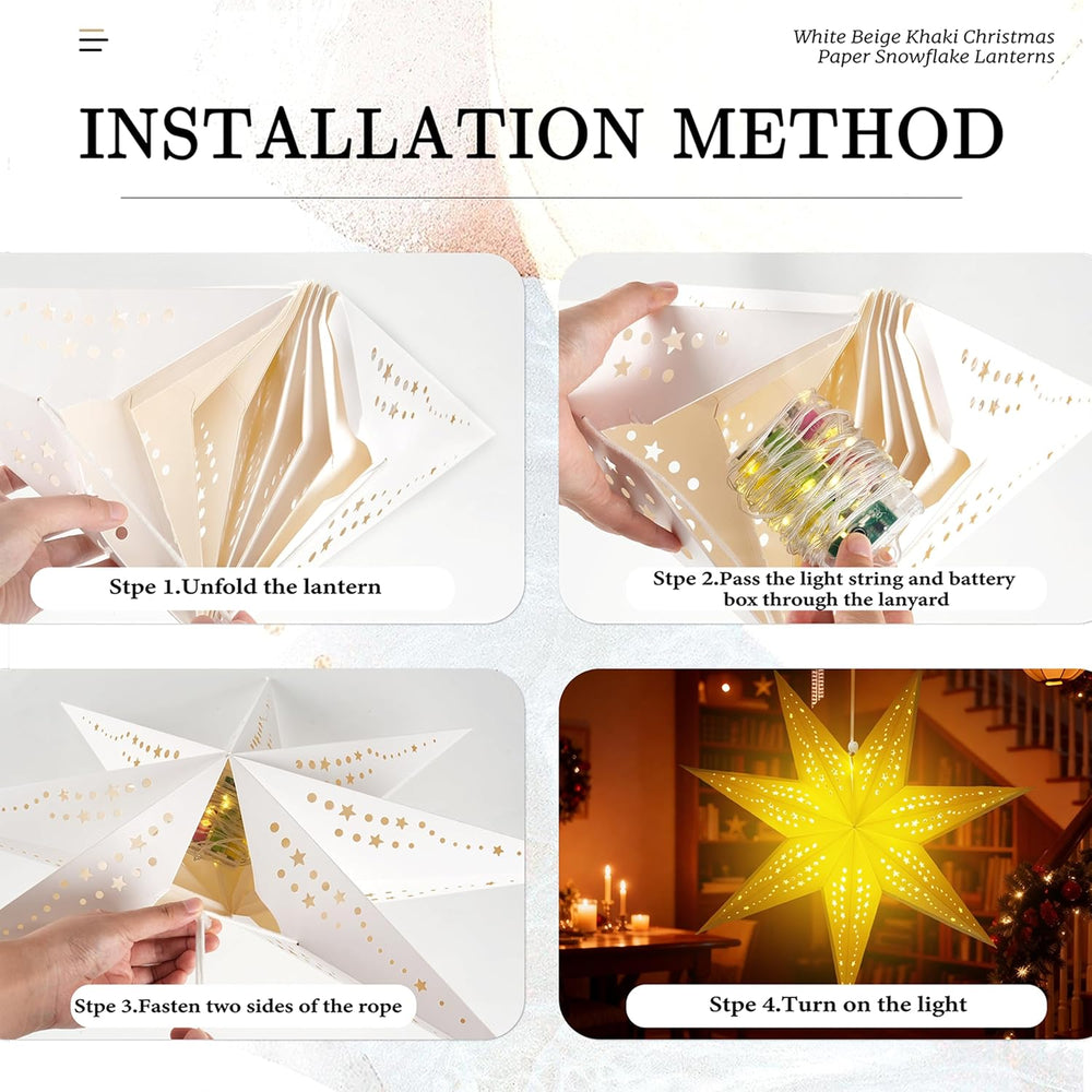 Paper Star Lanterns with Lights, Christmas Hanging Decor Indoor, 3-Pack