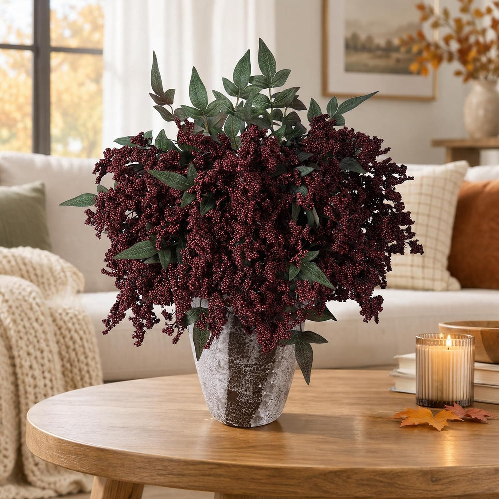 8Pcs 18.5" Artificial Flowers, Red Berry Stems Fake Nandina Branches Rea...