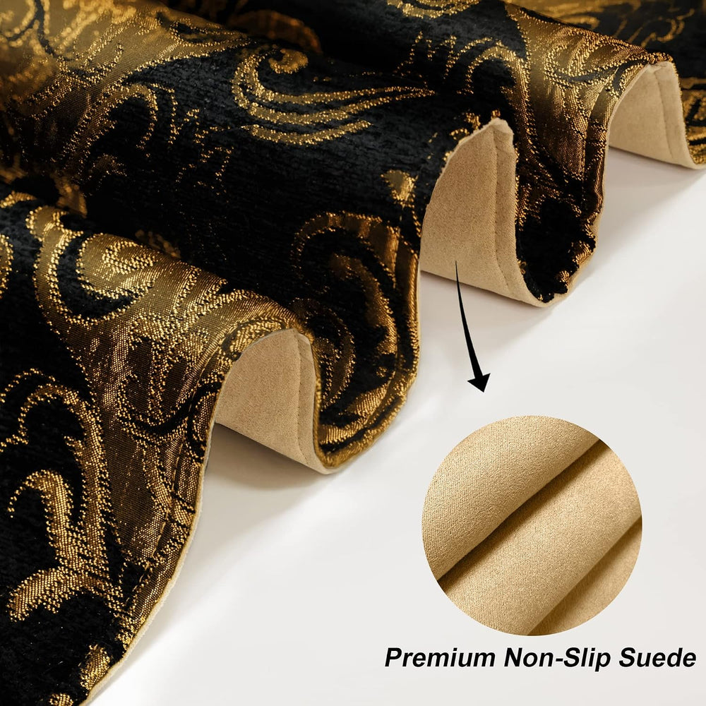 Loom and Mill Luxury Vintage Chenille Table Runner 108 Inches Long, Black